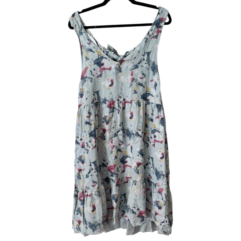 Bellambia Blue Floral Linen Tiered Midi Dress Women's Size Small